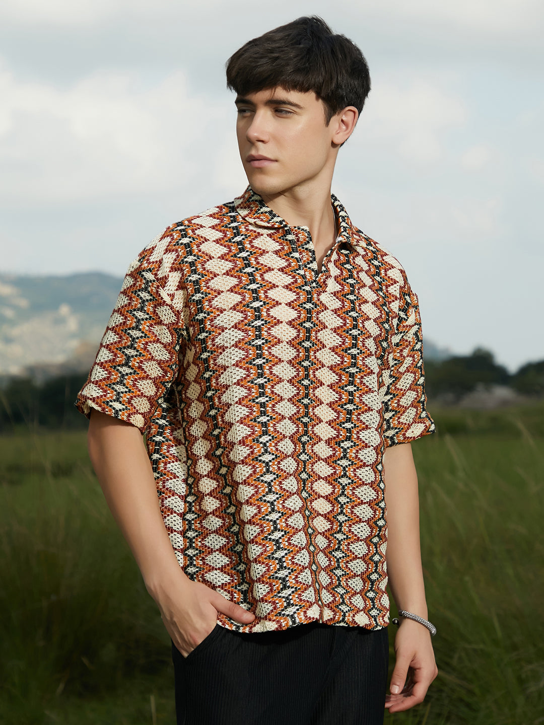 Campus Sutra Nomadic Knit Oversized Shirt