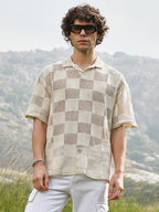 Campus Sutra Grid Oversized Polo T-Shirt