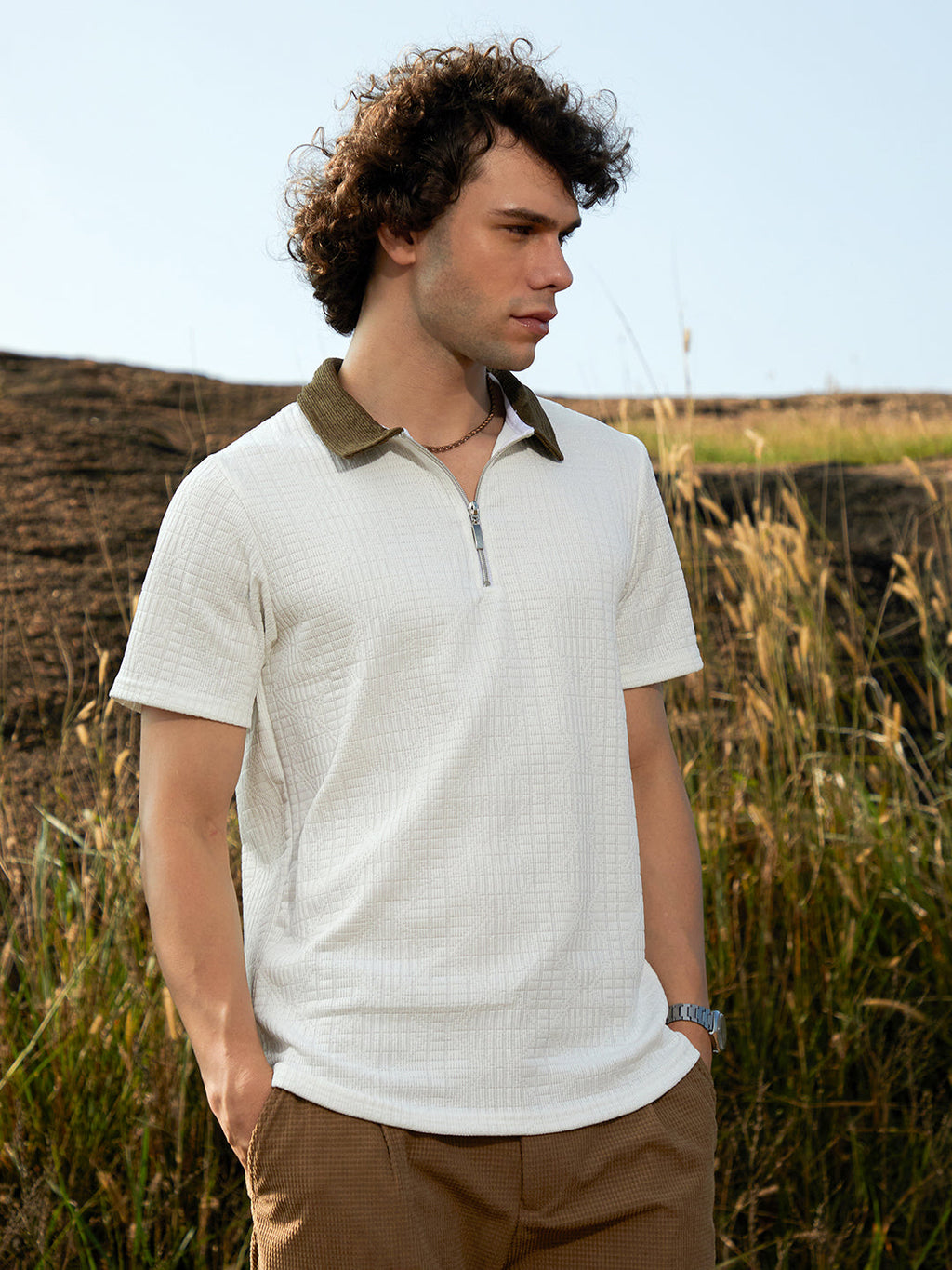 Campus Sutra Oblique-Block Polo T-Shirt
