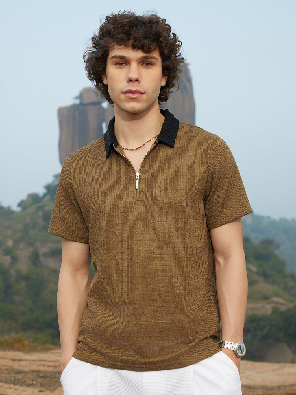 Campus Sutra Oblique-Block Polo T-Shirt