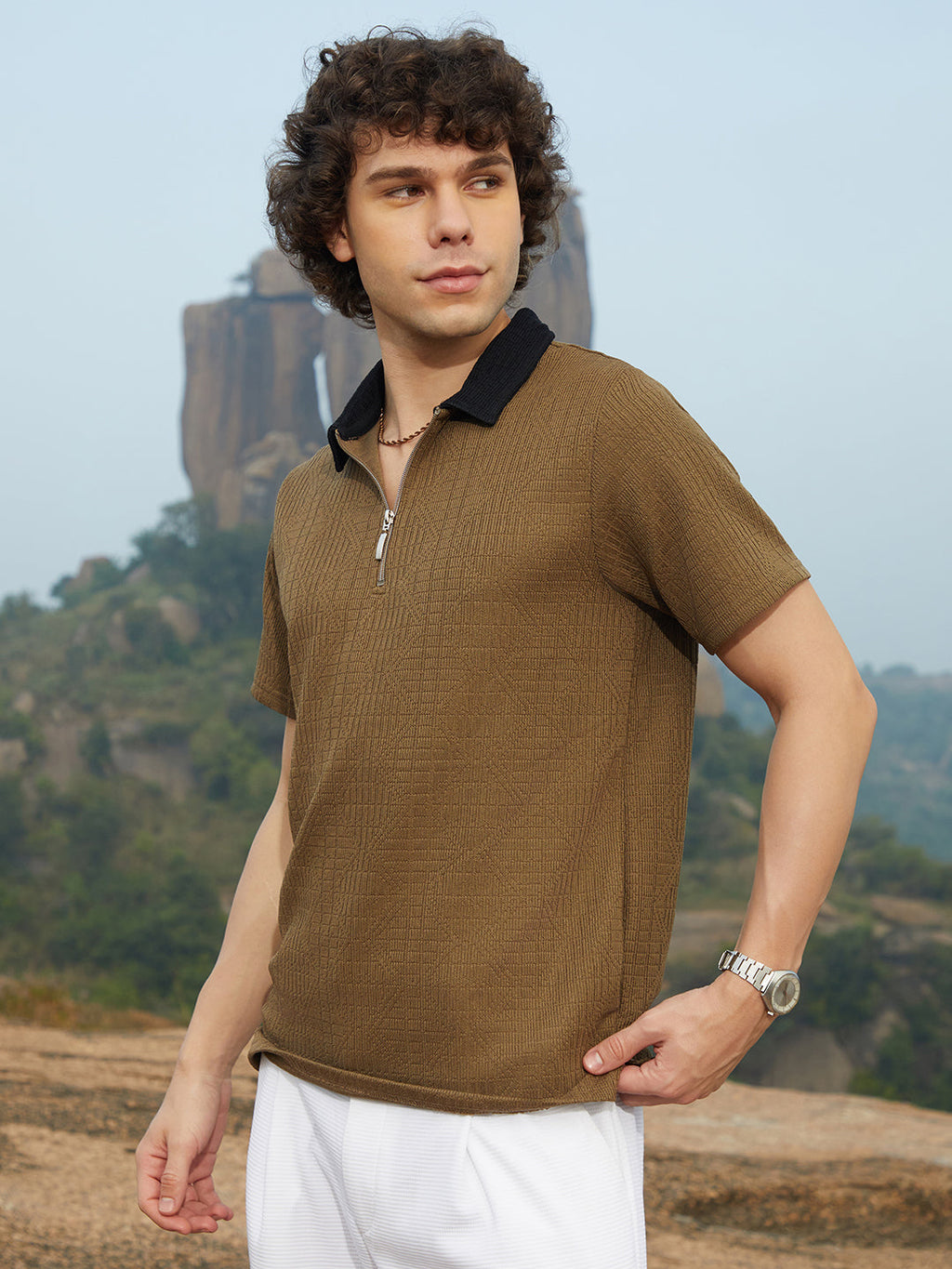 Campus Sutra Oblique-Block Polo T-Shirt
