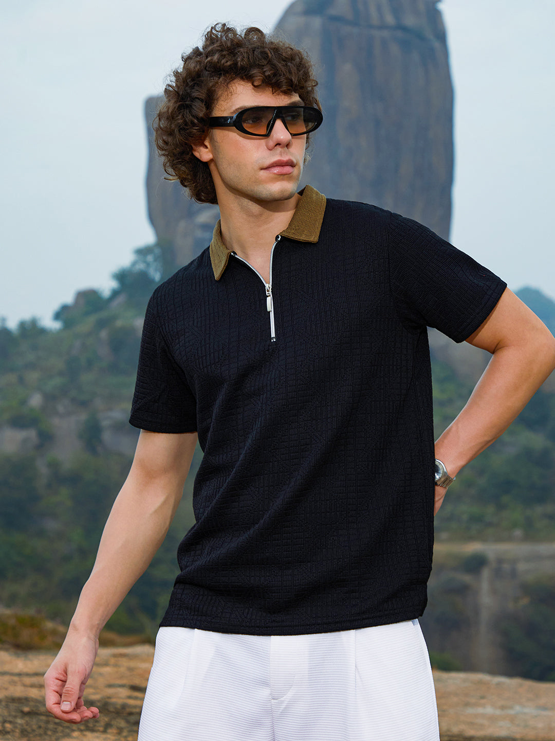 Campus Sutra Oblique-Block Polo T-Shirt
