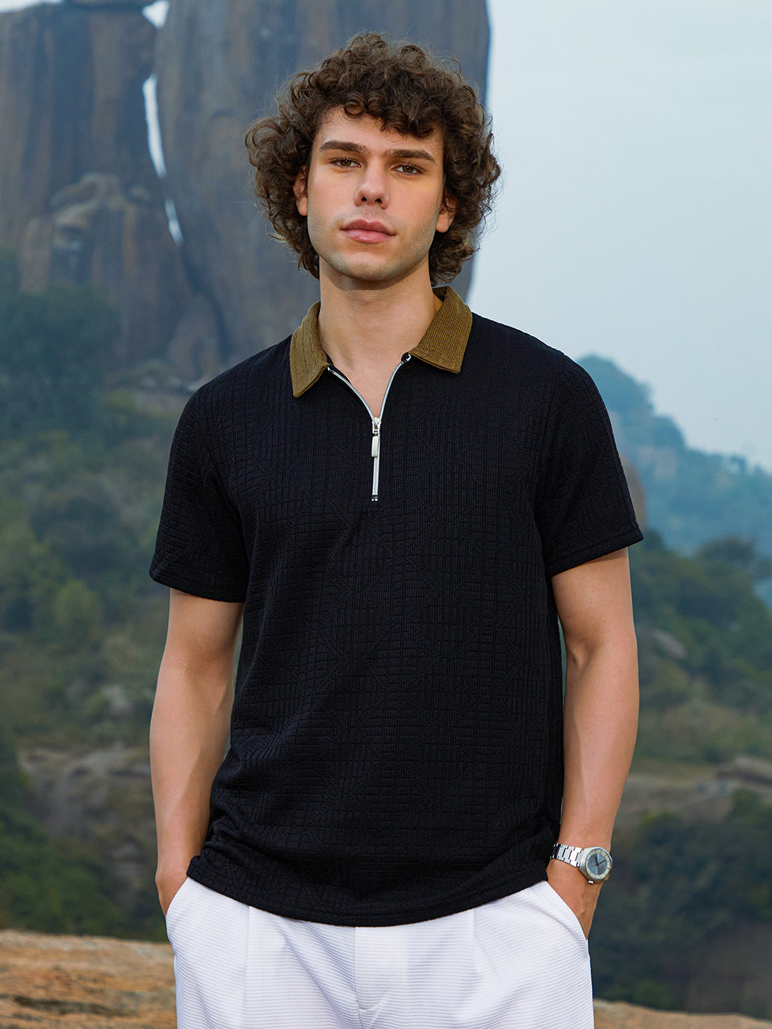 Campus Sutra Oblique-Block Polo T-Shirt