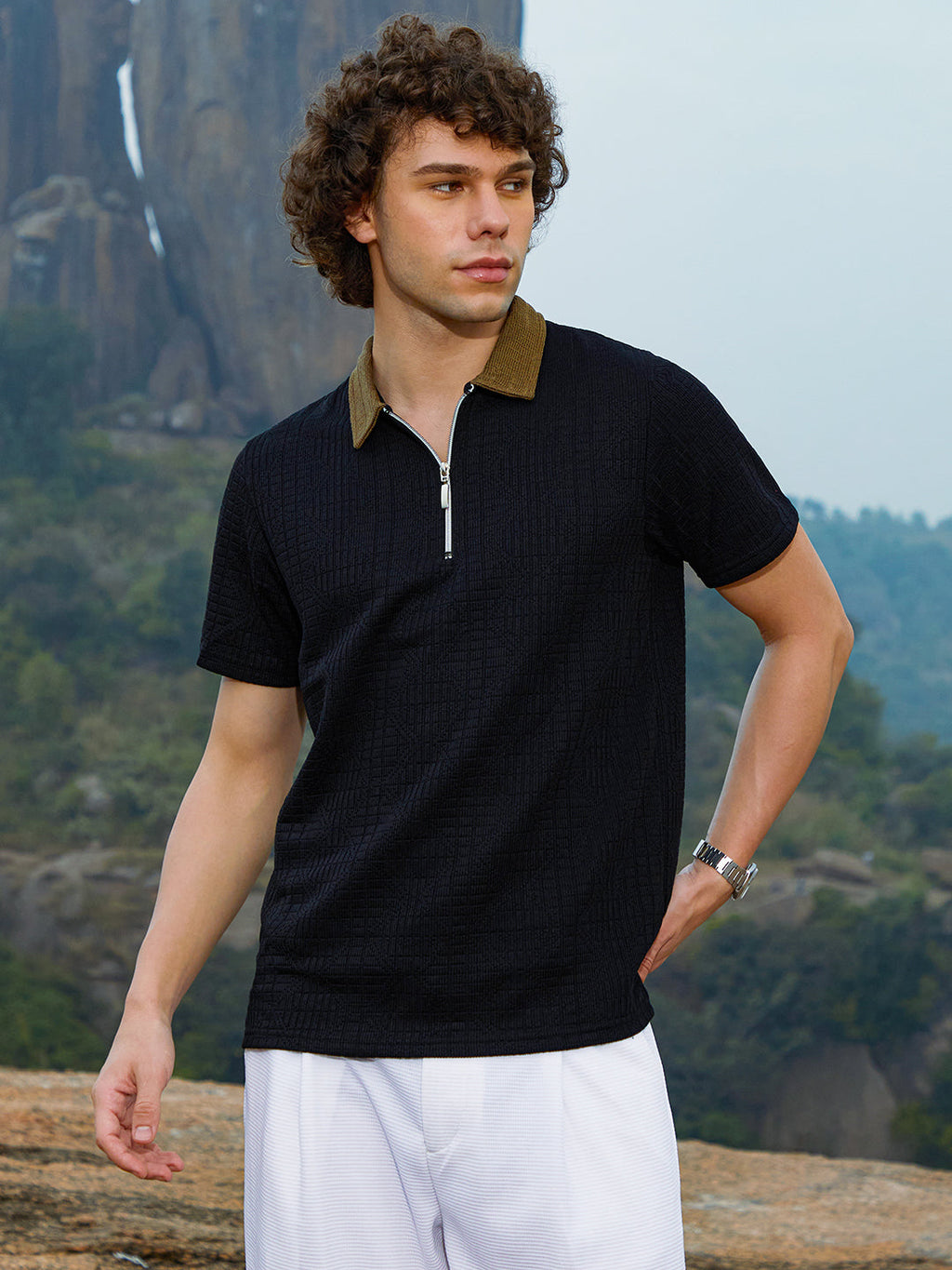 Campus Sutra Oblique-Block Polo T-Shirt