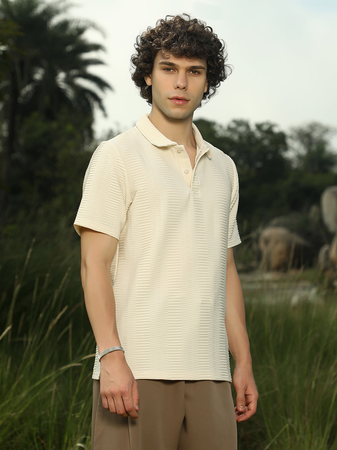 Campus Sutra Flatten-Ruched Polo T-Shirt