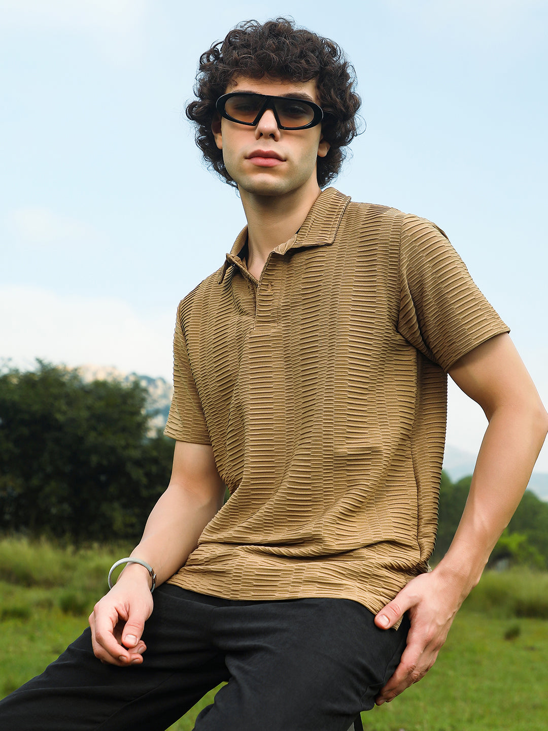 Campus Sutra Flatten-Ruched Polo T-Shirt