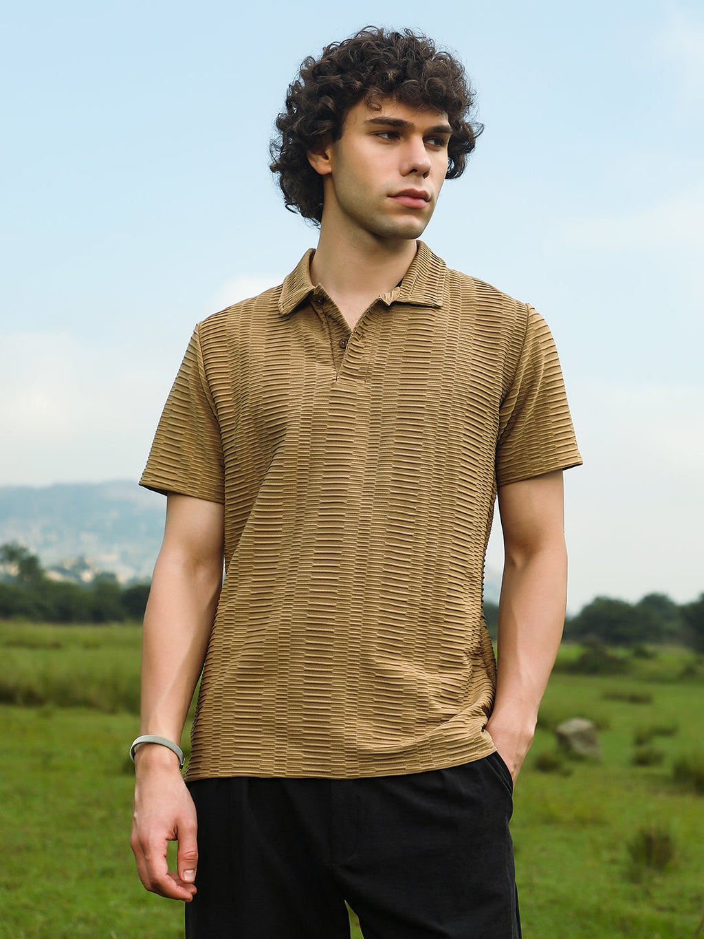 Campus Sutra Flatten-Ruched Polo T-Shirt