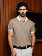 Campus Sutra Cuboid-Stripe Polo T-Shirt