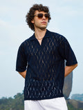 Campus Sutra Honeycomb-Knit Polo T-Shirt