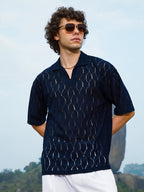 Campus Sutra Honeycomb-Knit Polo T-Shirt