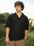 Campus Sutra Honeycomb-Knit Polo T-Shirt