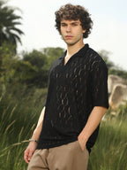 Campus Sutra Honeycomb-Knit Polo T-Shirt