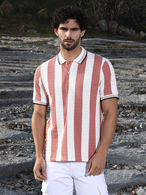 Campus Sutra Awning-Striped Polo T-Shirt
