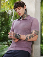 Campus Sutra Spiral-Panel Open-Knit Polo T-Shirt