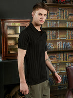 Campus Sutra Stripe-Textured Polo T-Shirt
