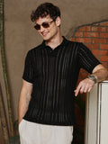 Campus Sutra Stripe-Textured Polo T-Shirt