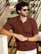 Campus Sutra Stripe-Textured Polo T-Shirt