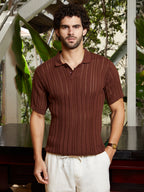 Campus Sutra Stripe-Textured Polo T-Shirt
