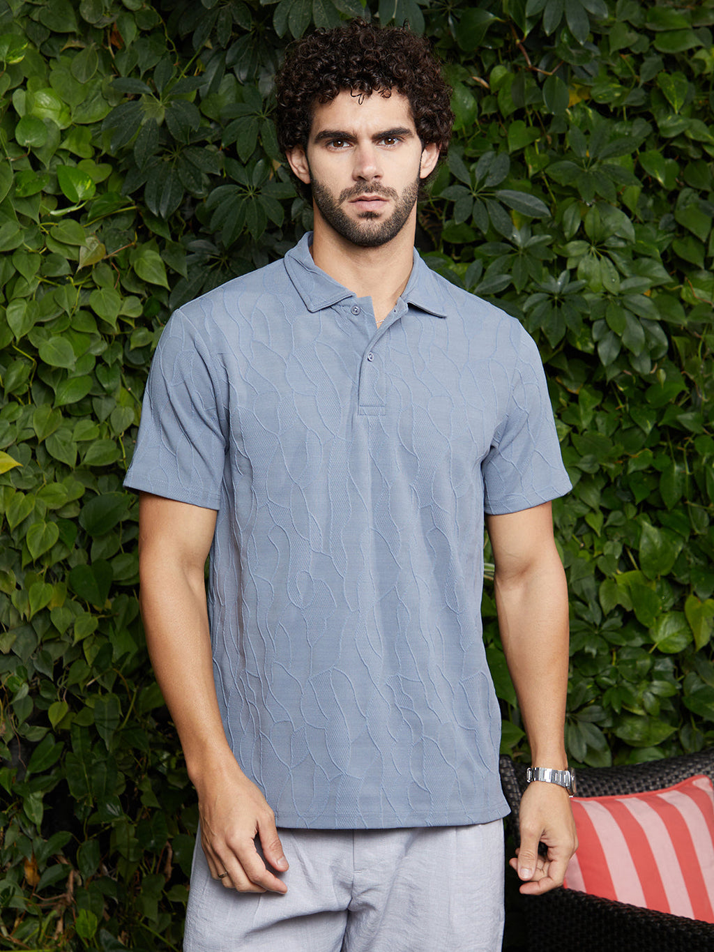 Campus Sutra Veined-Tactile Polo T-Shirt