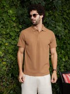 Campus Sutra Chainlink-Ribbed Polo T-Shirt