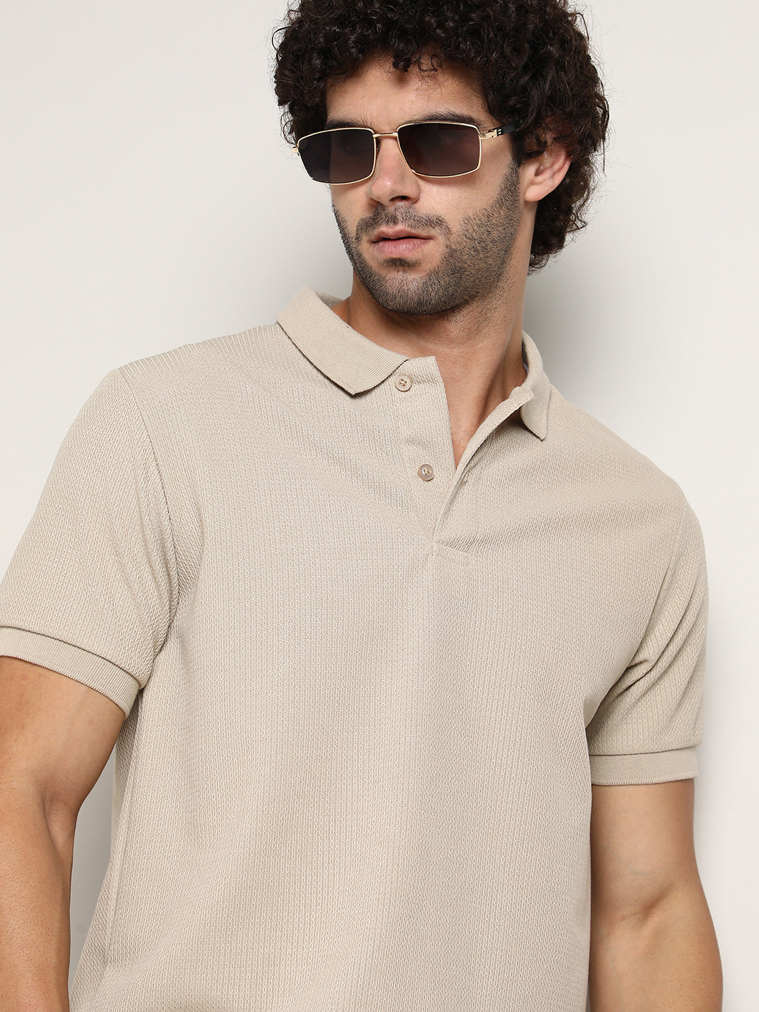 Campus Sutra Chainlink-Ribbed Polo T-Shirt