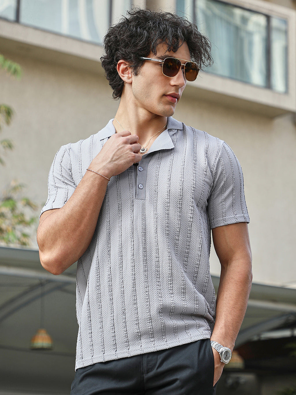 Campus Sutra Wicker-Tactitle Polo T-Shirt