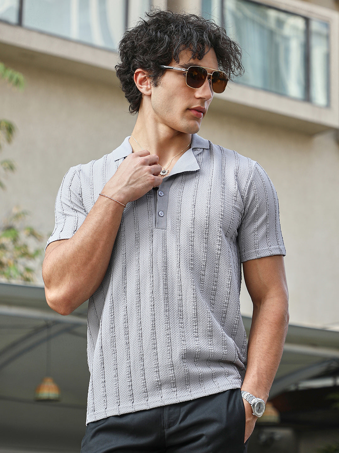 Campus Sutra Wicker-Tactitle Polo T-Shirt