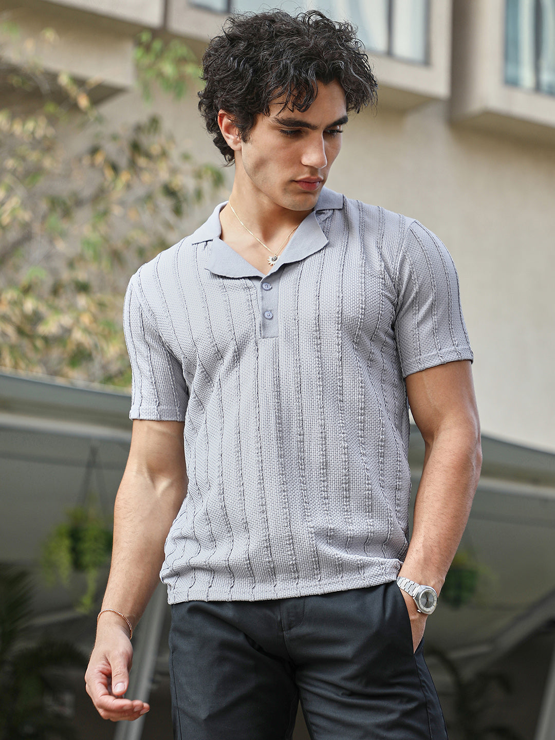 Campus Sutra Wicker-Tactitle Polo T-Shirt