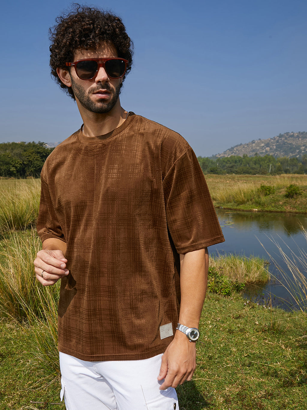 Campus Sutra Tartan-Plaid Oversized T-Shirt