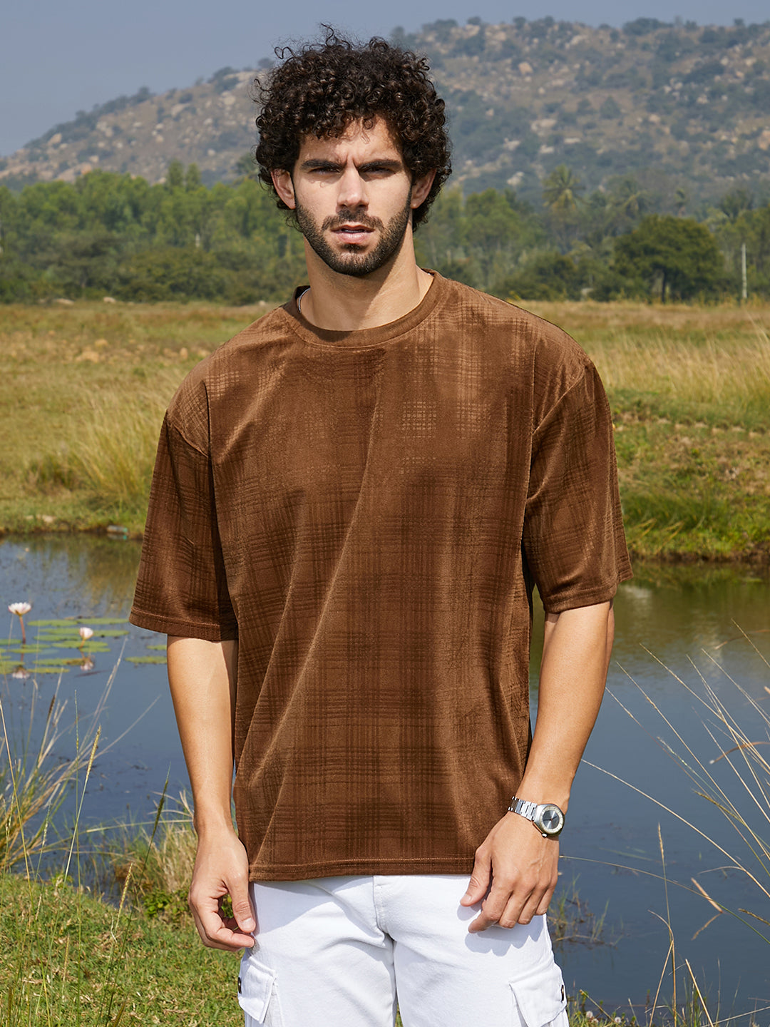 Campus Sutra Tartan-Plaid Oversized T-Shirt