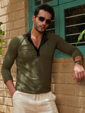 Campus Sutra Textured Cuban Polo T-Shirt