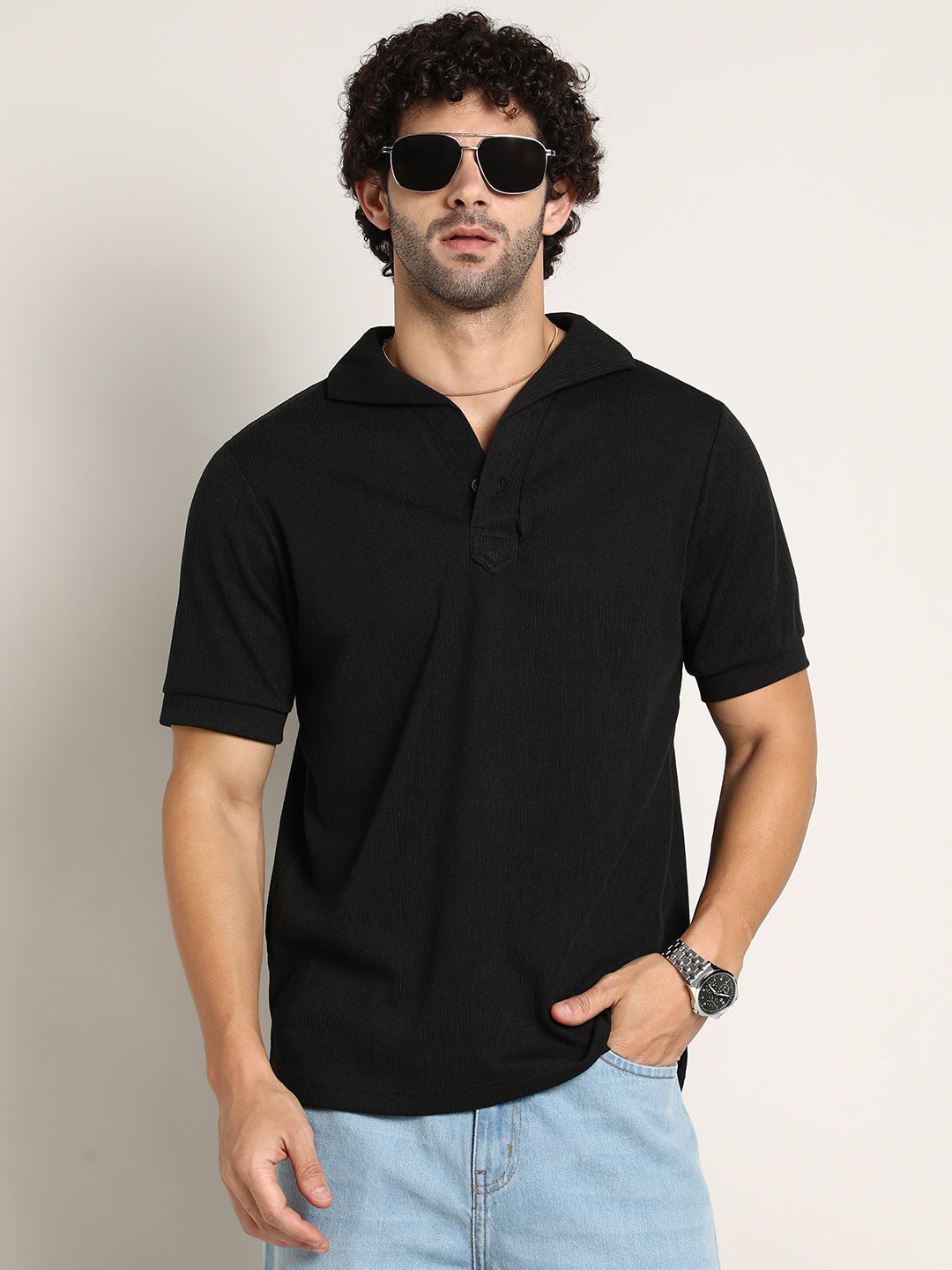 Campus Sutra Tactitle Spread-Polo T-Shirt