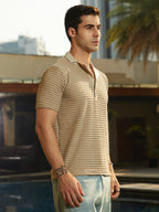 Campus Sutra Crease-Tactile Cuban Polo T-Shirt