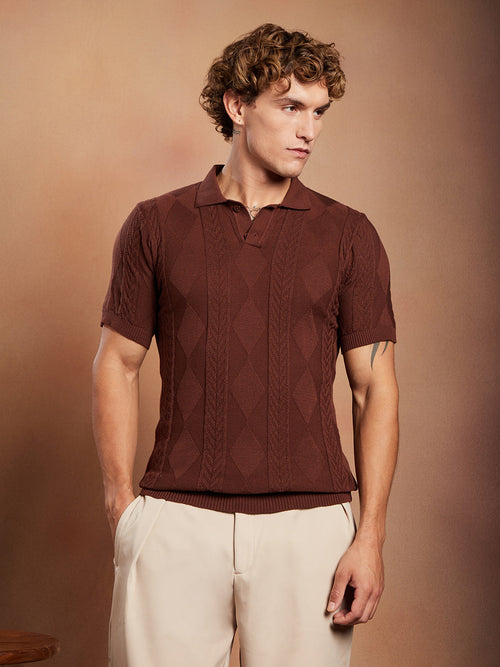 Campus Sutra Argyle-Tactile Polo T-Shirt