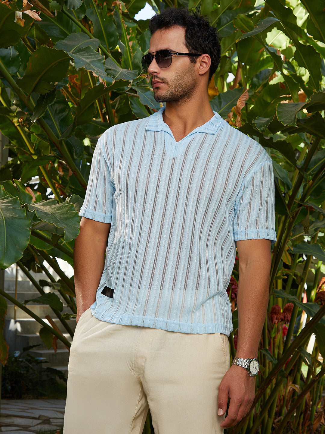 Campus Sutra Duo-Striped Relaxed Polo T-Shirt