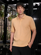 Campus Sutra Solid Ribbed Polo T-Shirt
