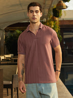 Campus Sutra Texture-Lined Polo T-Shirt