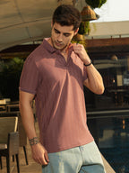 Campus Sutra Texture-Lined Polo T-Shirt