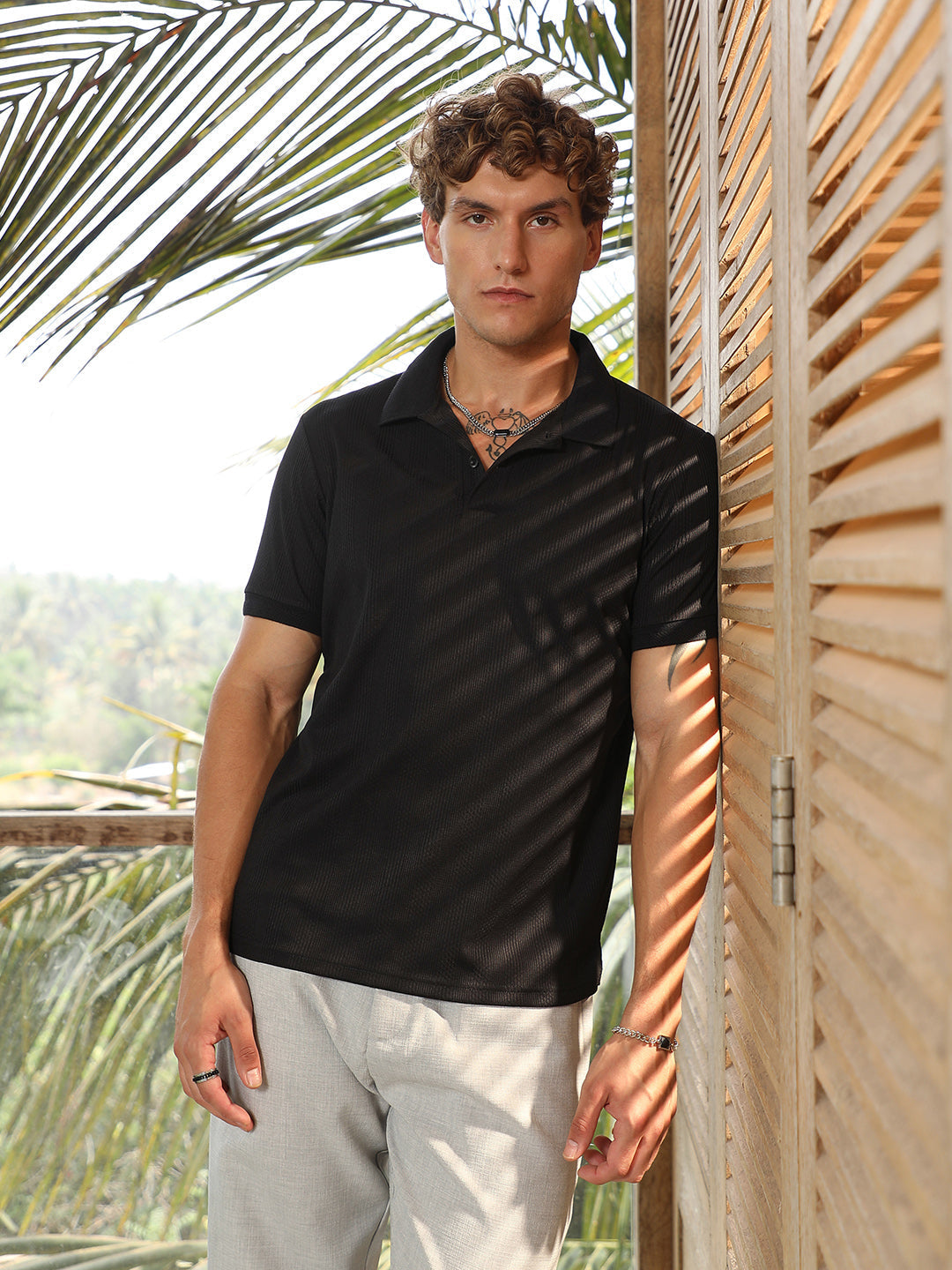 Campus Sutra Ribbed -Tactile Polo T-Shirt