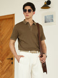 Campus Sutra Brown Textured Polo T-shirt - Poly Spandex Blend