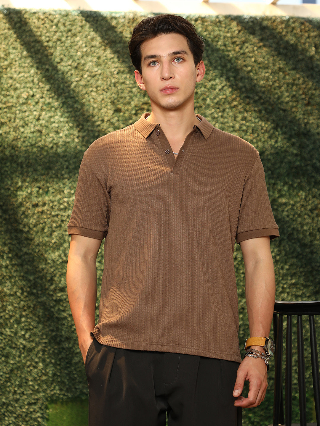 Campus Sutra Furrow-Tactile Polo T-Shirt