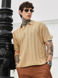 Campus Sutra Candy Stripe-Knitted Polo T-Shirt