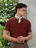 Campus Sutra Rust Red Candy Stripe-Knitted Polo T-Shirt