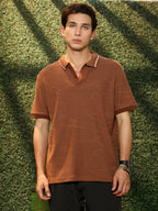 Campus Sutra Tactile-Knitted Polo T-Shirt
