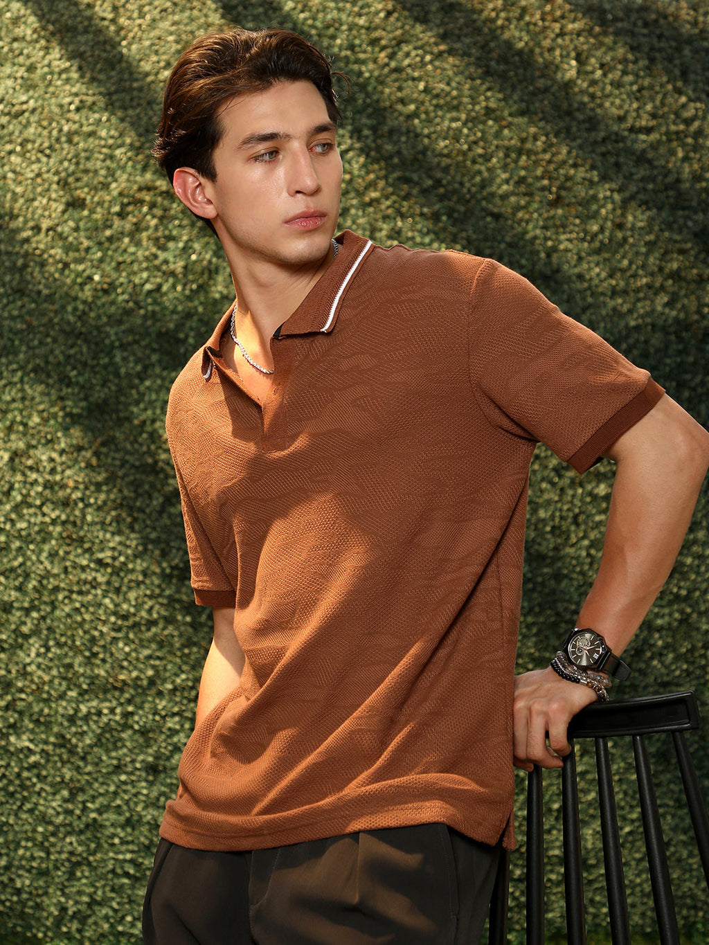 Campus Sutra Tactile-Knitted Polo T-Shirt