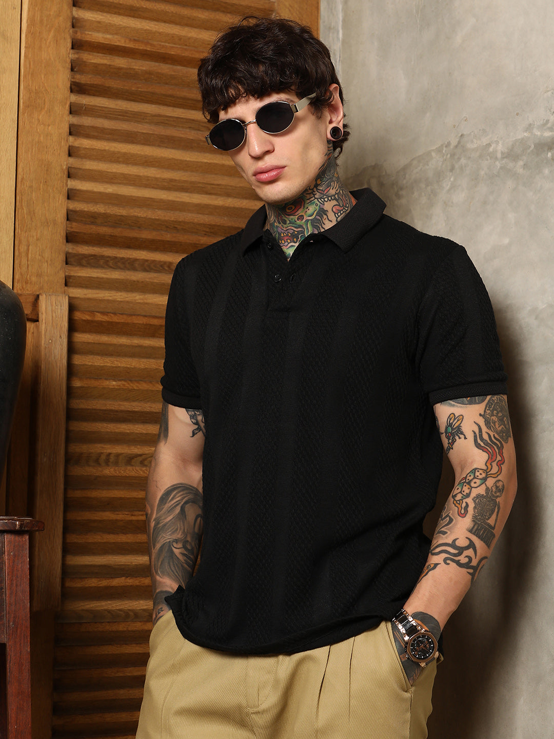 Campus Sutra Bi-Panel Polo T-Shirt