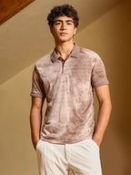 Campus Sutra Dye-Panel Jacquard Polo T-Shirt
