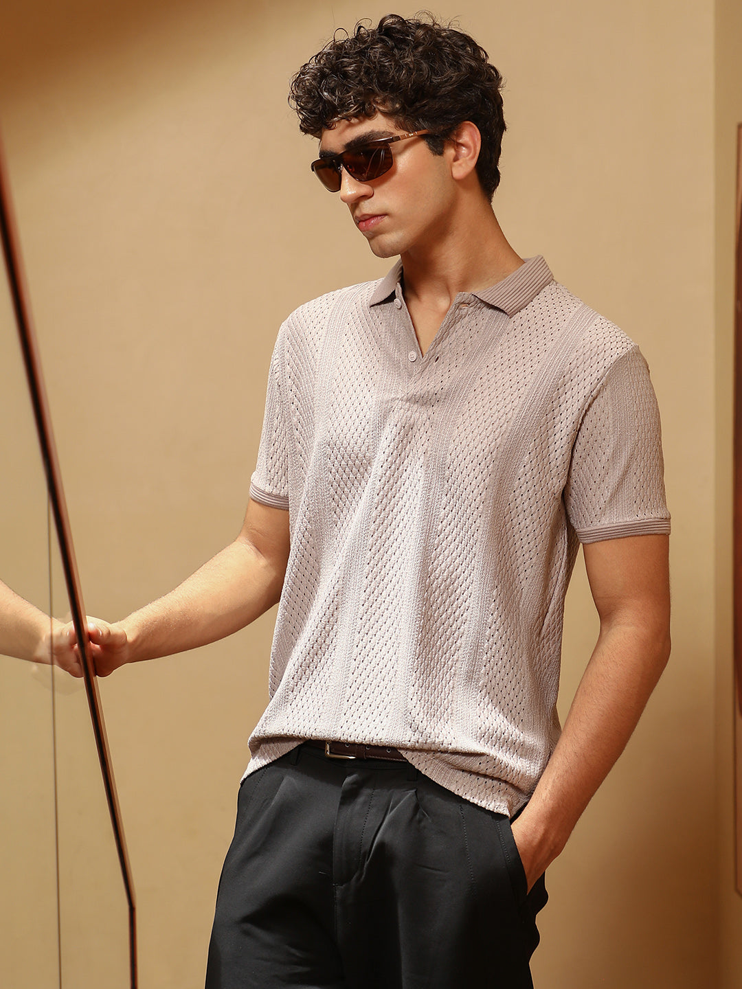 Campus Sutra Marquise-Panel Jacquard Polo T-Shirt