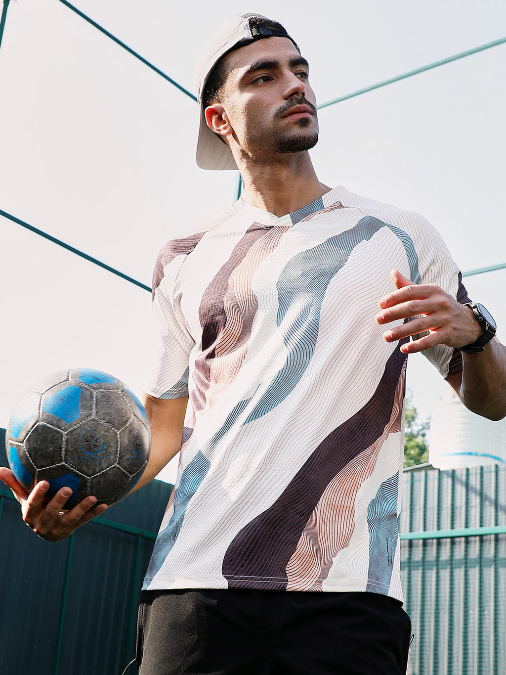 Campus Sutra Abstract TopographyActivewear T-Shirt