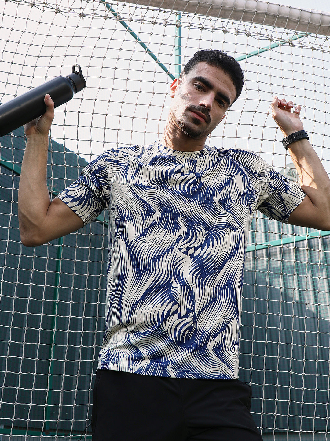 Campus Sutra Abstract-Stroke Activewear T-Shirt